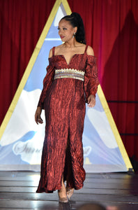 2024 Fashion Show Collection-Crinkle Taffeta Burnt-Red Formal Dress!