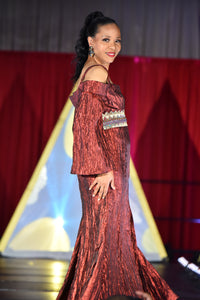 2024 Fashion Show Collection-Crinkle Taffeta Burnt-Red Formal Dress!