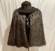 Load image into Gallery viewer, Faux owl feather jacket with coordinating boot toppers is fashion forward and animal rights friendly.