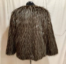 Load image into Gallery viewer, Faux owl feather jacket with coordinating boot toppers is fashion forward and animal rights friendly.